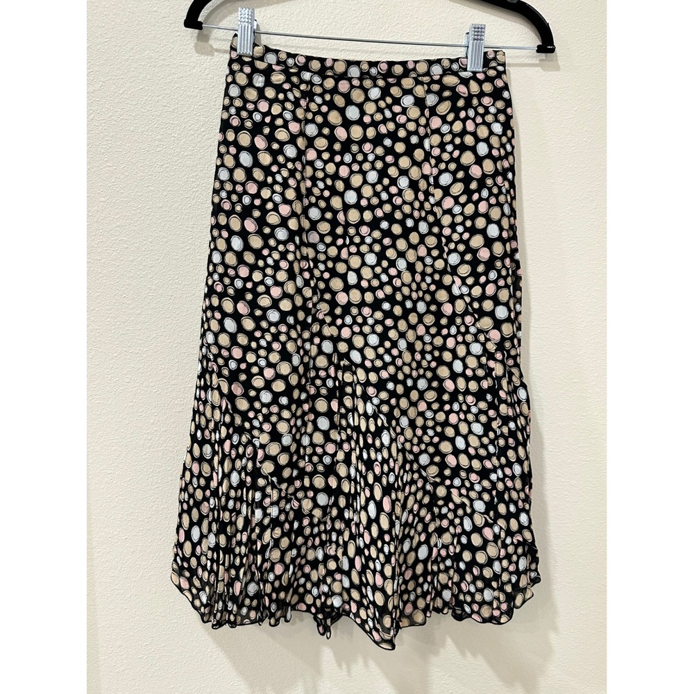 Conrad C Collection Women Black Pink Polka Dot Ruffle Hem Midi Skirt Size 6